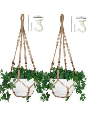 2PK Extra Long Macrame Plant Hanger for 12" Pots | Large Indoor Hanging Planters